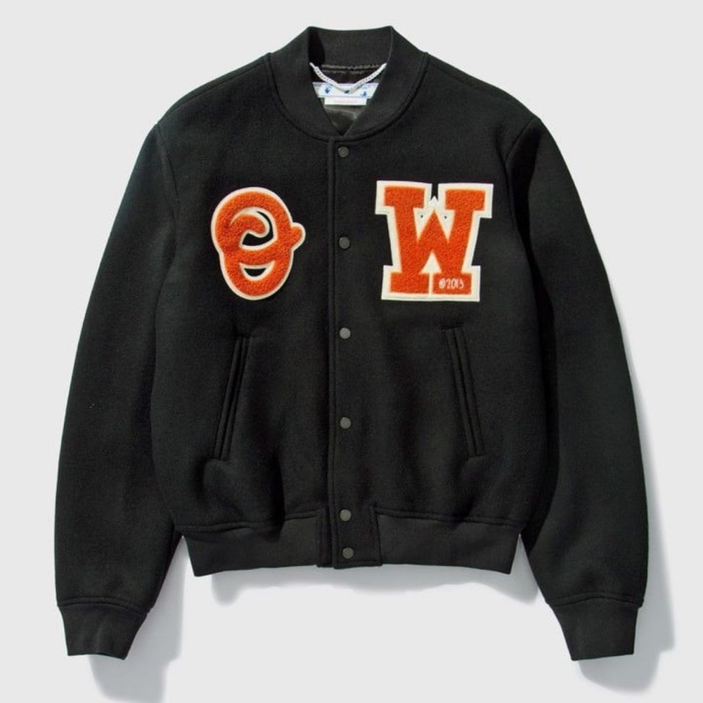 Off-White Black Bomber Jacket with Orange Accents